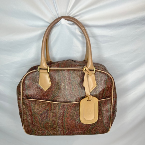 Etro Paisley Satchel Top Handle Bag‎ Designer Handbag Leather Trim Small - Picture 1 of 11